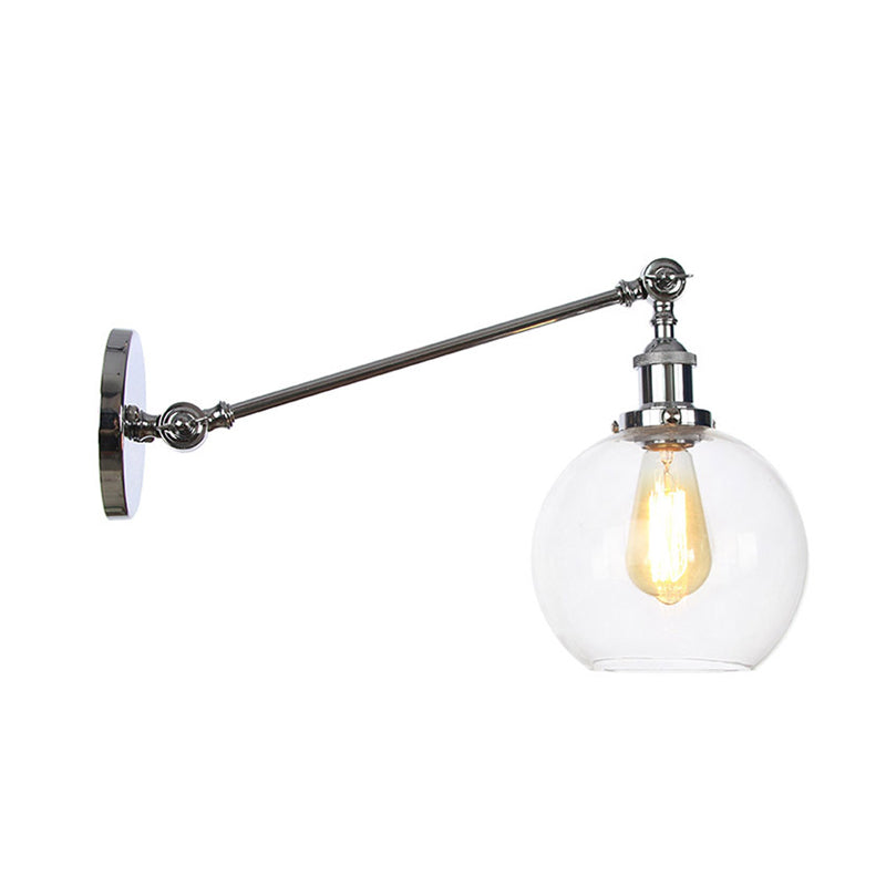 BowLift | Clear Glass Globe Wall Lighting Country House 1 Light Living Room Fixture in Black/ Brass/ Bronze with Arm, 8"/12" L