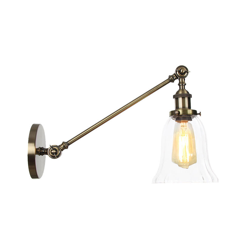 BowLift | Black/Bronze/Brass 1 Light Wall Lighting Unit Vintage Clear Glass Bell Wall Lamp with Arm, 8"/12" Long
