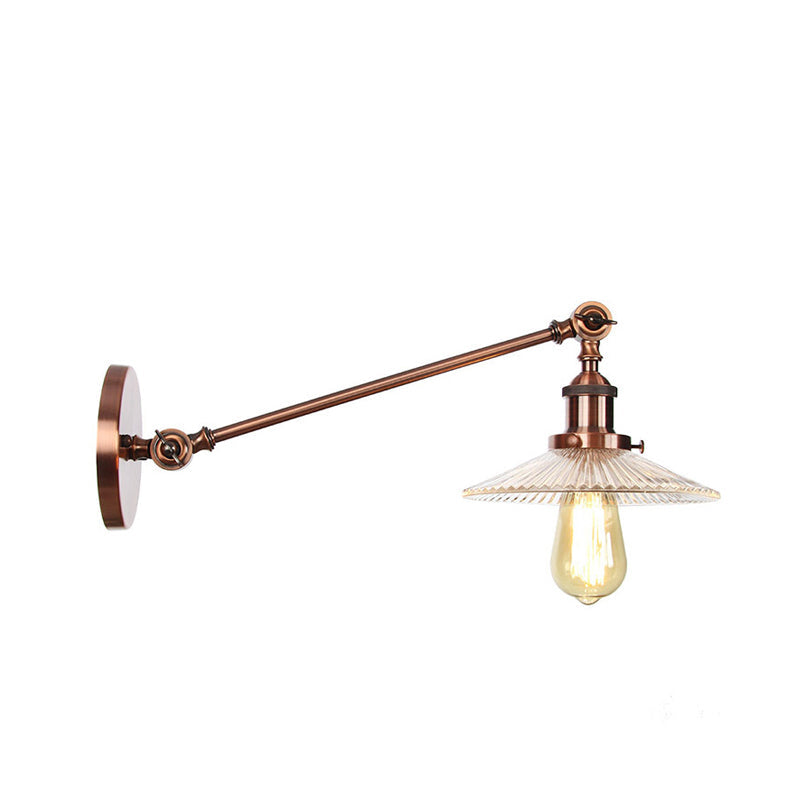 BowLift | Clear Ribbed Glass Bronze/Brass/Copper Wall Mounted Lamp Shade 1 Light Vintage Lighting Fixture, 8"/12" L Arm