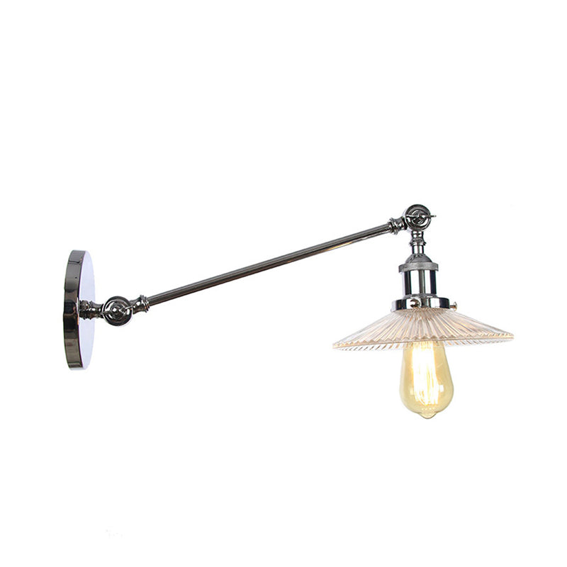 BowLift | Clear Ribbed Glass Bronze/Brass/Copper Wall Mounted Lamp Shade 1 Light Vintage Lighting Fixture, 8"/12" L Arm