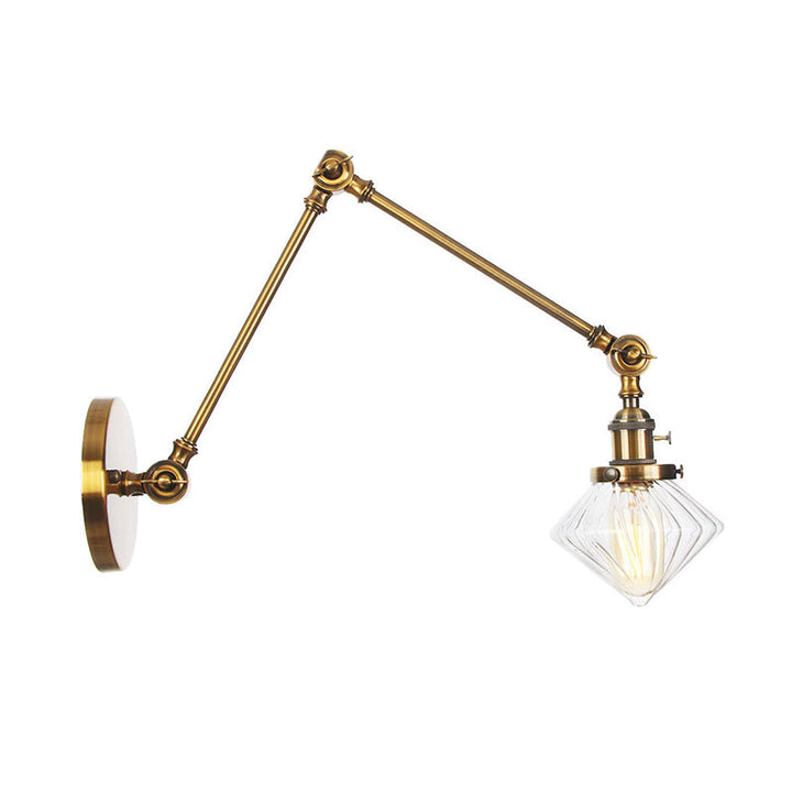 BowLift | 1 Light Dining Room Wall Lamp Vintage Black/Bronze/Brass Wall Mounted Lamp with Diamond Clear/Amber Glass Shade, 8"+8"/8"+8"+8" L Adjustable Arm