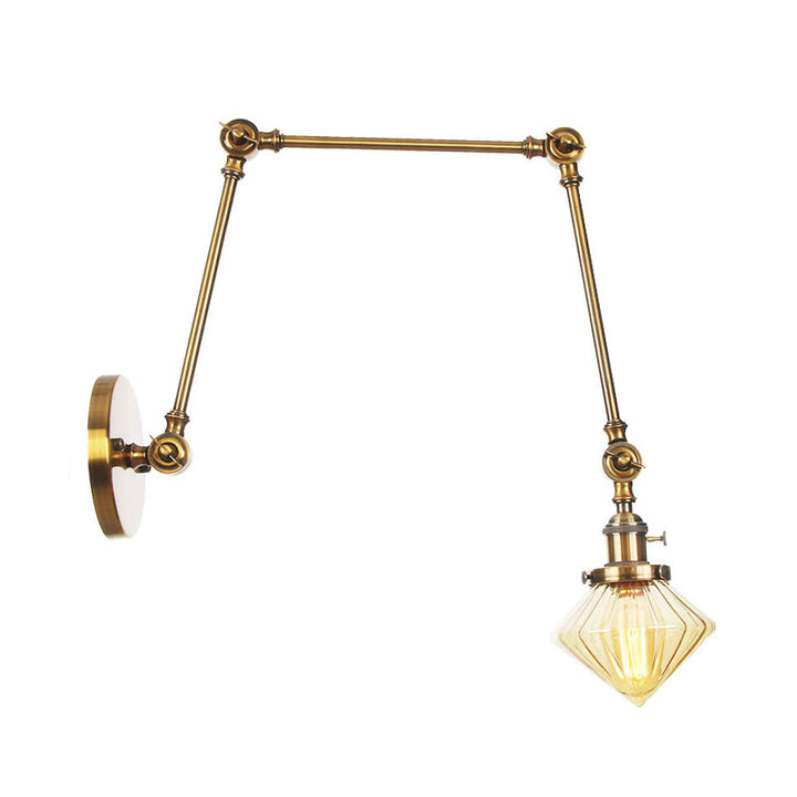 BowLift | 1 Light Dining Room Wall Lamp Vintage Black/Bronze/Brass Wall Mounted Lamp with Diamond Clear/Amber Glass Shade, 8"+8"/8"+8"+8" L Adjustable Arm