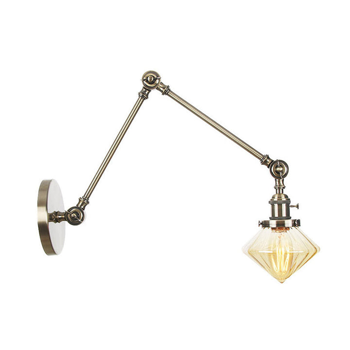 BowLift | 1 Light Dining Room Wall Lamp Vintage Black/Bronze/Brass Wall Mounted Lamp with Diamond Clear/Amber Glass Shade, 8"+8"/8"+8"+8" L Adjustable Arm