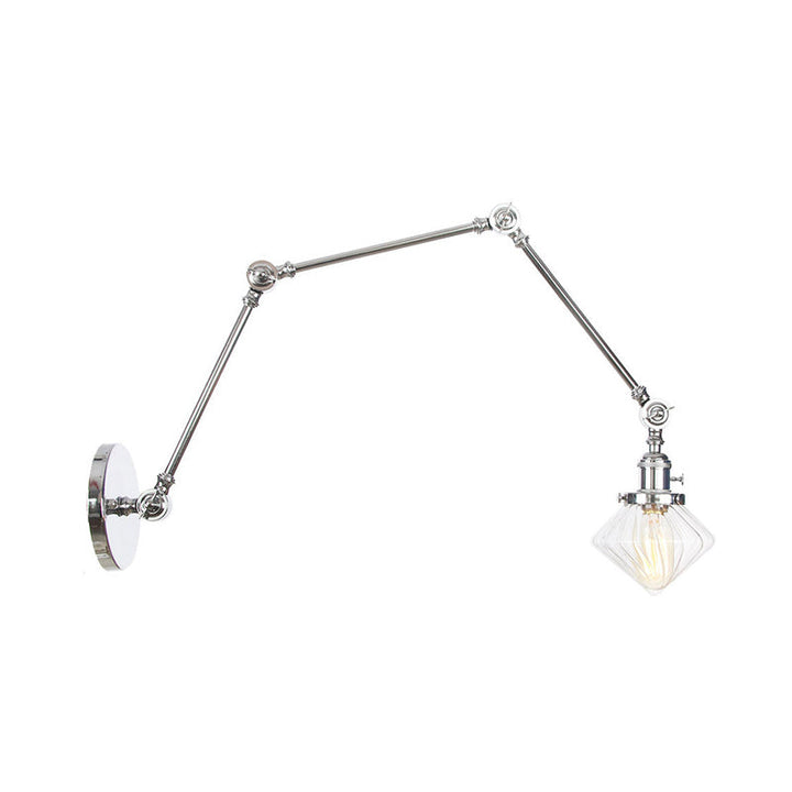 BowLift | 1 Light Dining Room Wall Lamp Vintage Black/Bronze/Brass Wall Mounted Lamp with Diamond Clear/Amber Glass Shade, 8"+8"/8"+8"+8" L Adjustable Arm