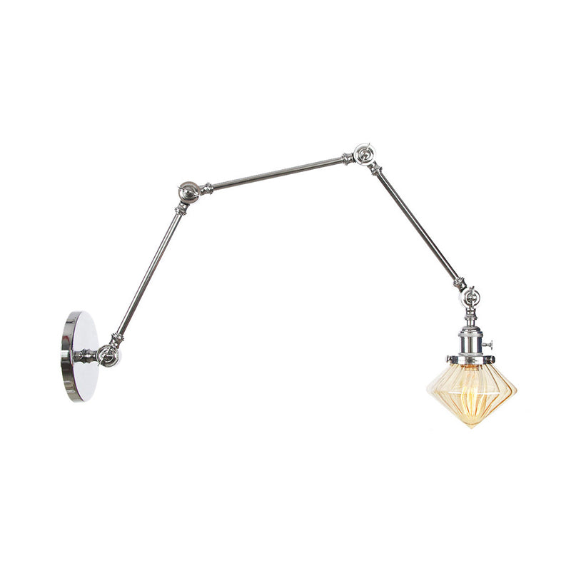 BowLift | 1 Light Dining Room Wall Lamp Vintage Black/Bronze/Brass Wall Mounted Lamp with Diamond Clear/Amber Glass Shade, 8"+8"/8"+8"+8" L Adjustable Arm