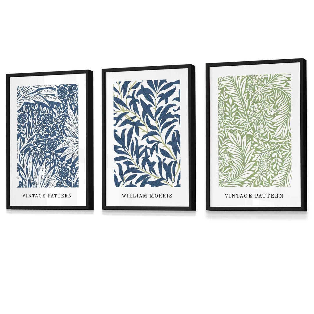 Blue & Green William Morris Vintage Flowers Framed Wall Art | Bowlift