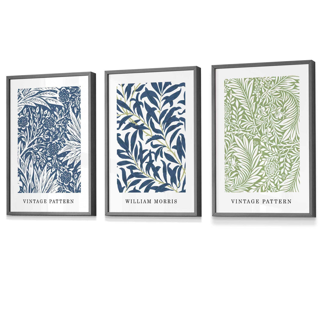 Blue & Green William Morris Vintage Flowers Framed Wall Art | Bowlift