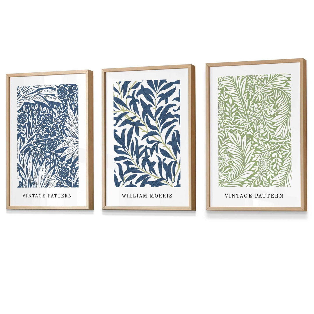 Blue & Green William Morris Vintage Flowers Framed Wall Art | Bowlift