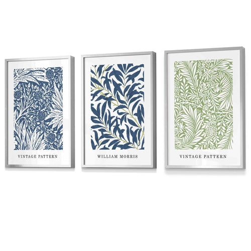 Blue & Green William Morris Vintage Flowers Framed Wall Art | Bowlift