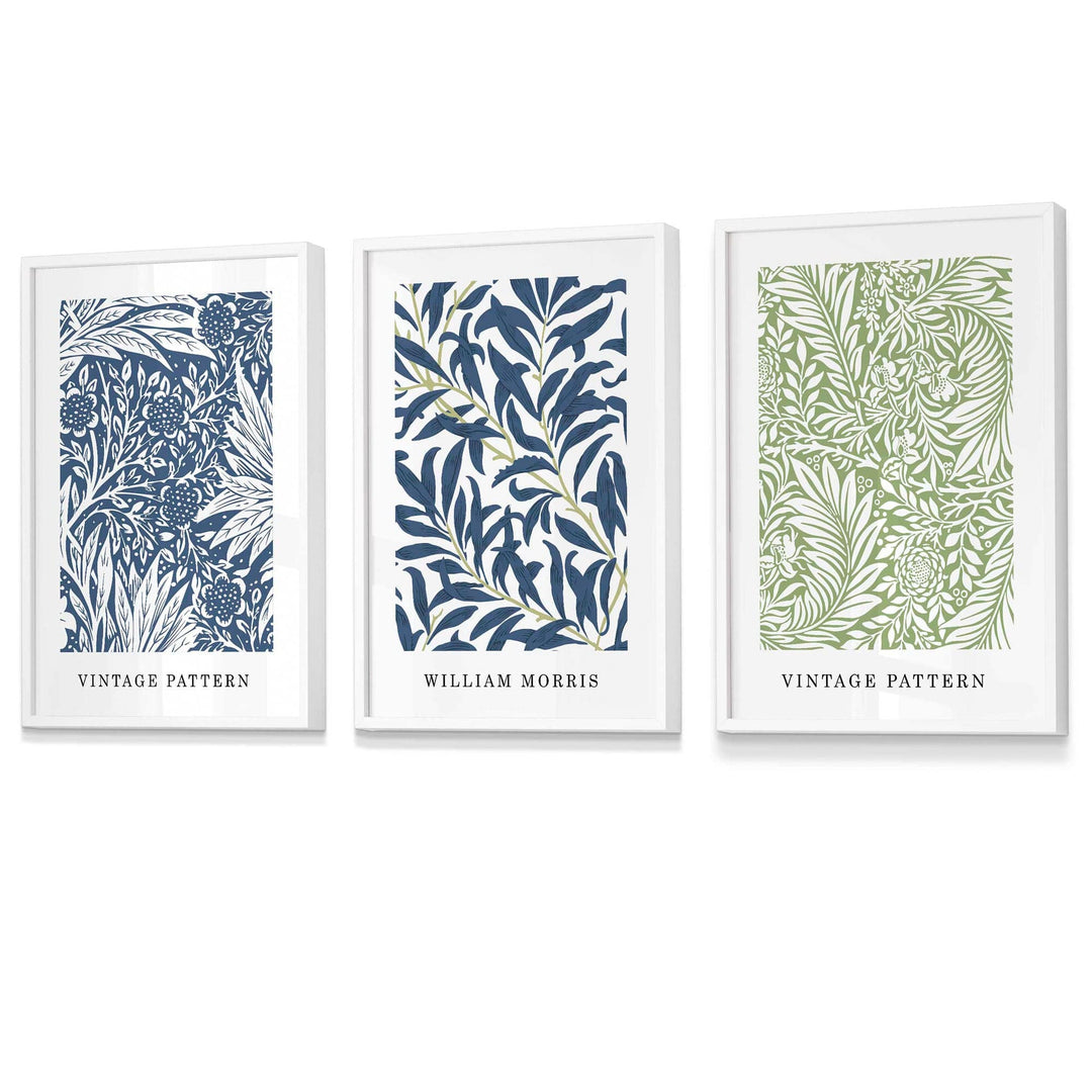 Blue & Green William Morris Vintage Flowers Framed Wall Art | Bowlift