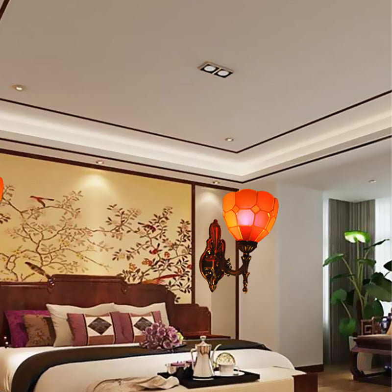 BowLift | Dome Hand-Painted Glass Wall Lamp Tiffany Style 1 Light Blue/Gold/Beige Wall Lamp for Bedroom