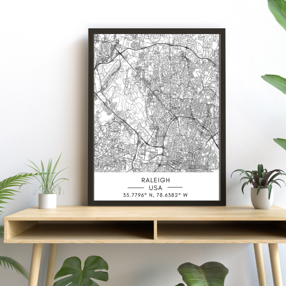 Raleigh City Map - Canvas Wall Art Painting | Bowlift