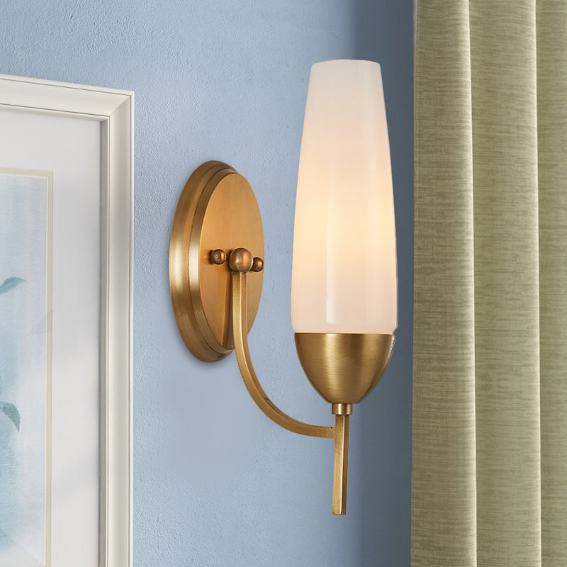 BowLift | Contemporary 1-Light Wall Lamp Brass Cone Sconce Lamp with Opaque Glass Shade