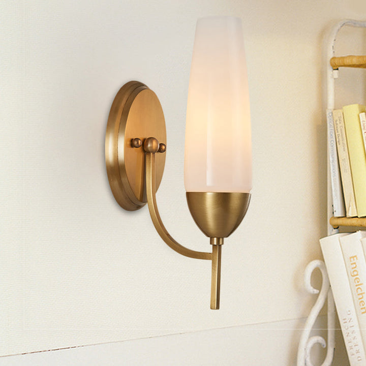 BowLift | Contemporary 1-Light Wall Lamp Brass Cone Sconce Lamp with Opaque Glass Shade