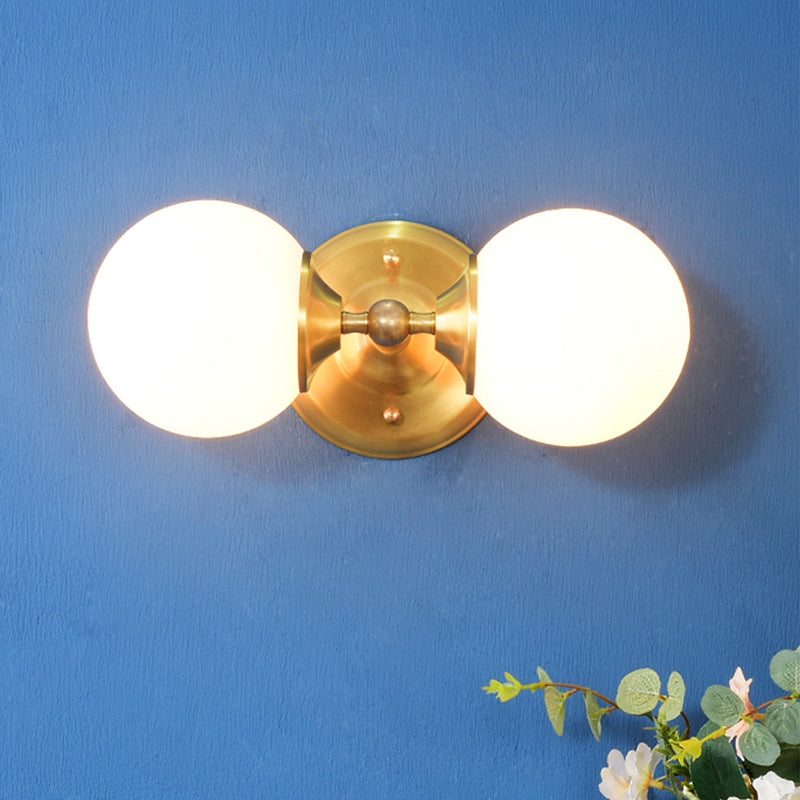 BowLift | Spherical Wall Lamp Contemporary Milk Glass 2 Heads Wall Mounted Light in Brass