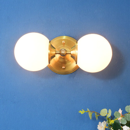 BowLift | Spherical Wall Lamp Contemporary Milk Glass 2 Heads Wall Mounted Light in Brass