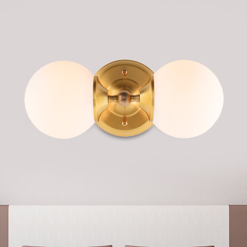 BowLift | Spherical Wall Lamp Contemporary Milk Glass 2 Heads Wall Mounted Light in Brass