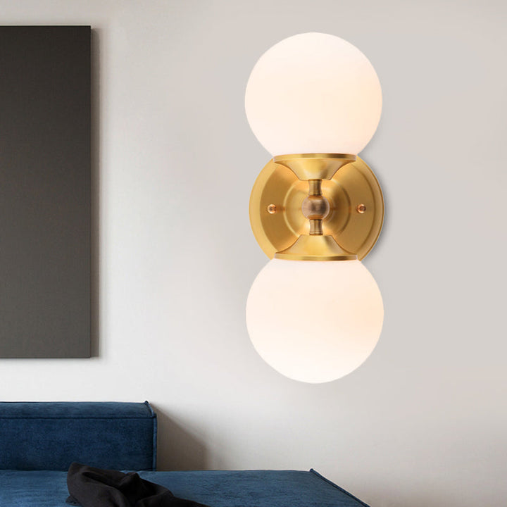 BowLift | Spherical Wall Lamp Contemporary Milk Glass 2 Heads Wall Mounted Light in Brass