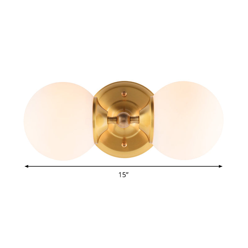BowLift | Spherical Wall Lamp Contemporary Milk Glass 2 Heads Wall Mounted Light in Brass