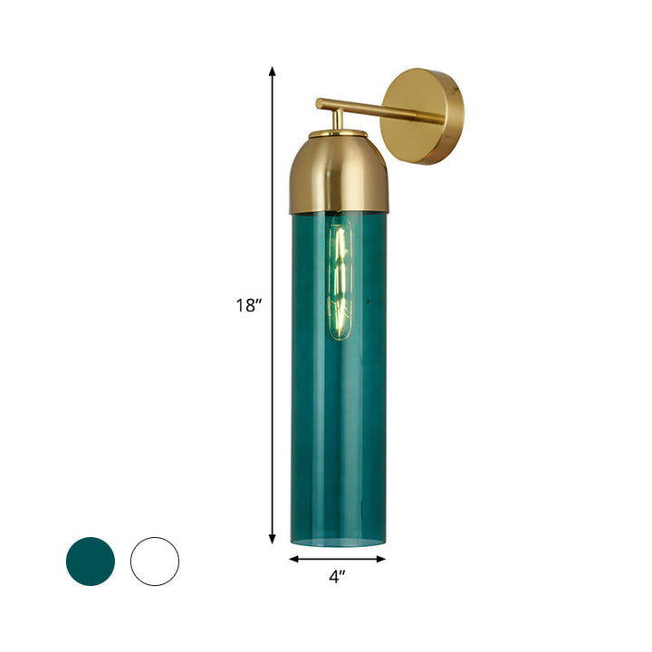 BowLift | Modernist Tubular Wall Light Cream/Green Glass 1 Head Living Room Wall Lighting with Metal Arm