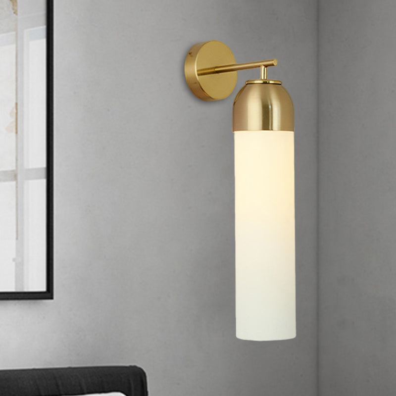 BowLift | Modernist Tubular Wall Light Cream/Green Glass 1 Head Living Room Wall Lighting with Metal Arm