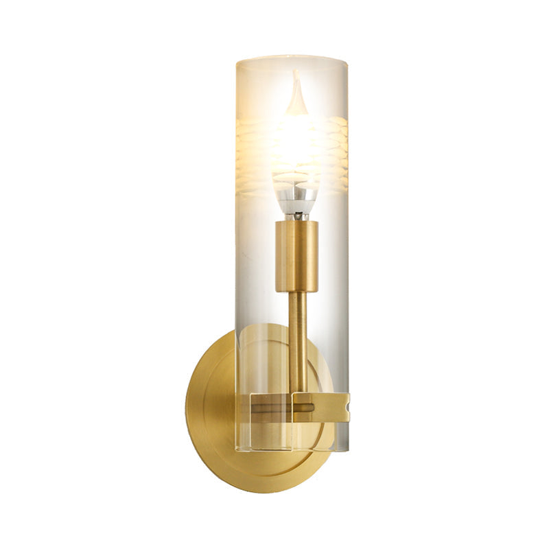 BowLift | Modernism 1 Head Wall Light Brass Cylindrical Wall Mount Lighting with Clear Glass Shade