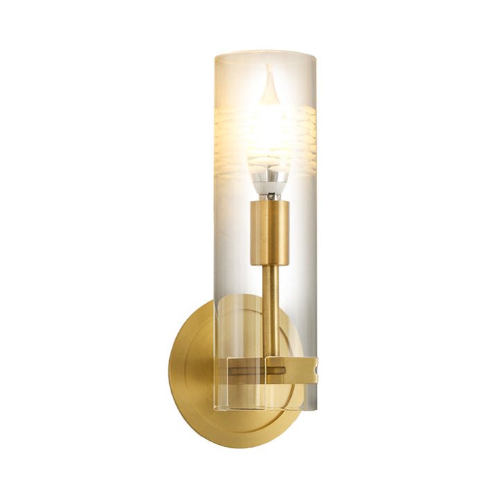 BowLift | Modernism 1 Head Wall Light Brass Cylindrical Wall Mount Lighting with Clear Glass Shade