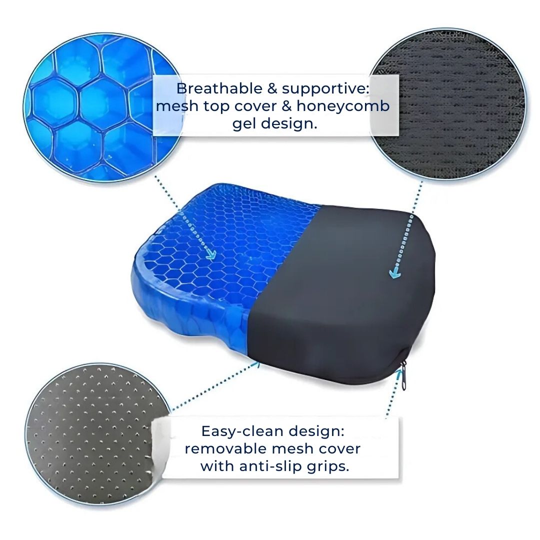 ComfortGel Orthopedic Gel Seat Cushion | Pressure Relief - Tailbone Pain - Lower Back Support - For Office Chair - Car - Wheelchair Use Bowlift