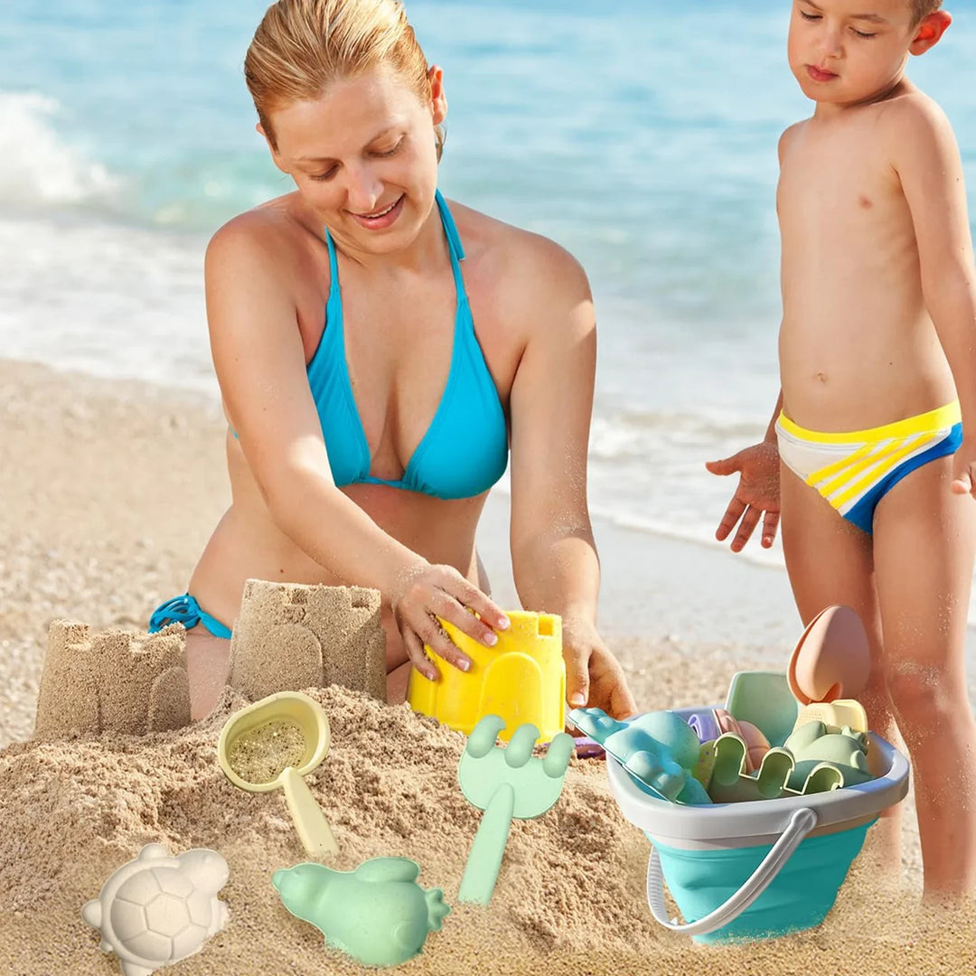 BowLift | Kids Beach Sand and Water Play Set - Foldable Bucket and Accessories (1, 5, or 11 Piece Set, Random Color)