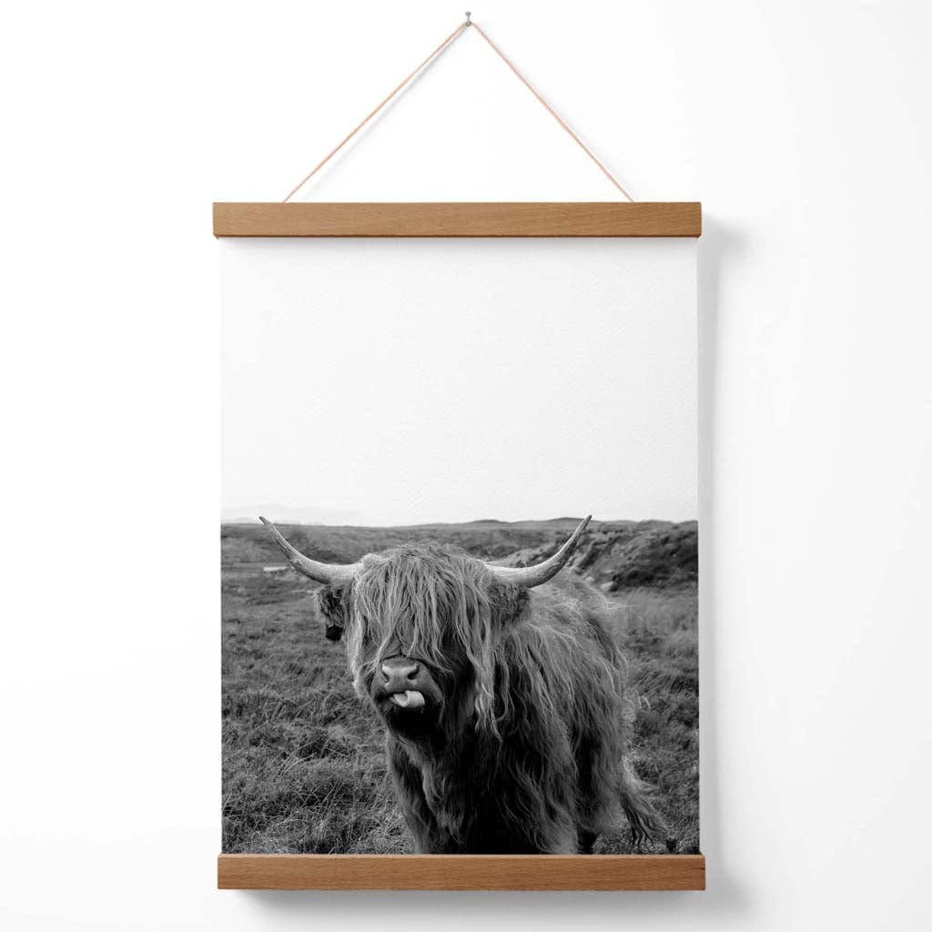 Cheeky Highland Beef Animal Black-White Photo Poster with Hanger | Bowlift
