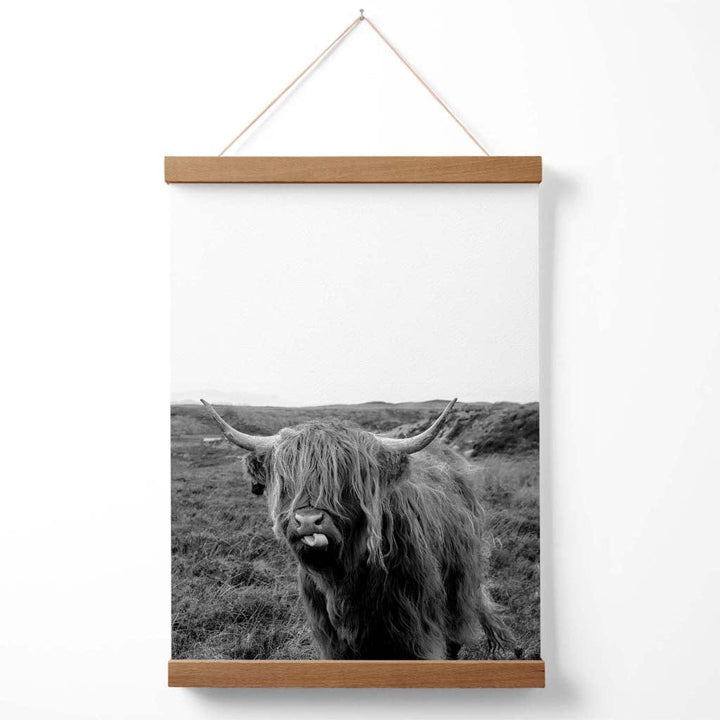 Cheeky Highland Beef Animal Black-White Photo Poster with Hanger | Bowlift