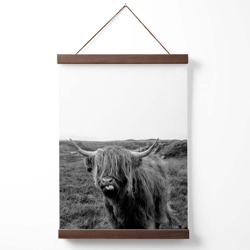 Cheeky Highland Beef Animal Black-White Photo Poster with Hanger | Bowlift