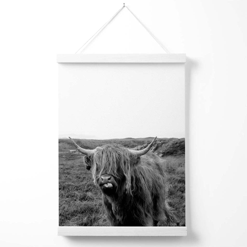 Cheeky Highland Beef Animal Black-White Photo Poster with Hanger | Bowlift