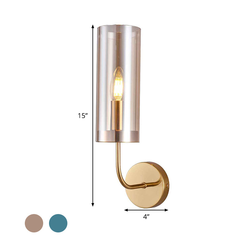 BowLift | Contemporary Tube Wall Lamp Cognac/Light Blue Glass 1 Head Living Room Wall Mounted Light
