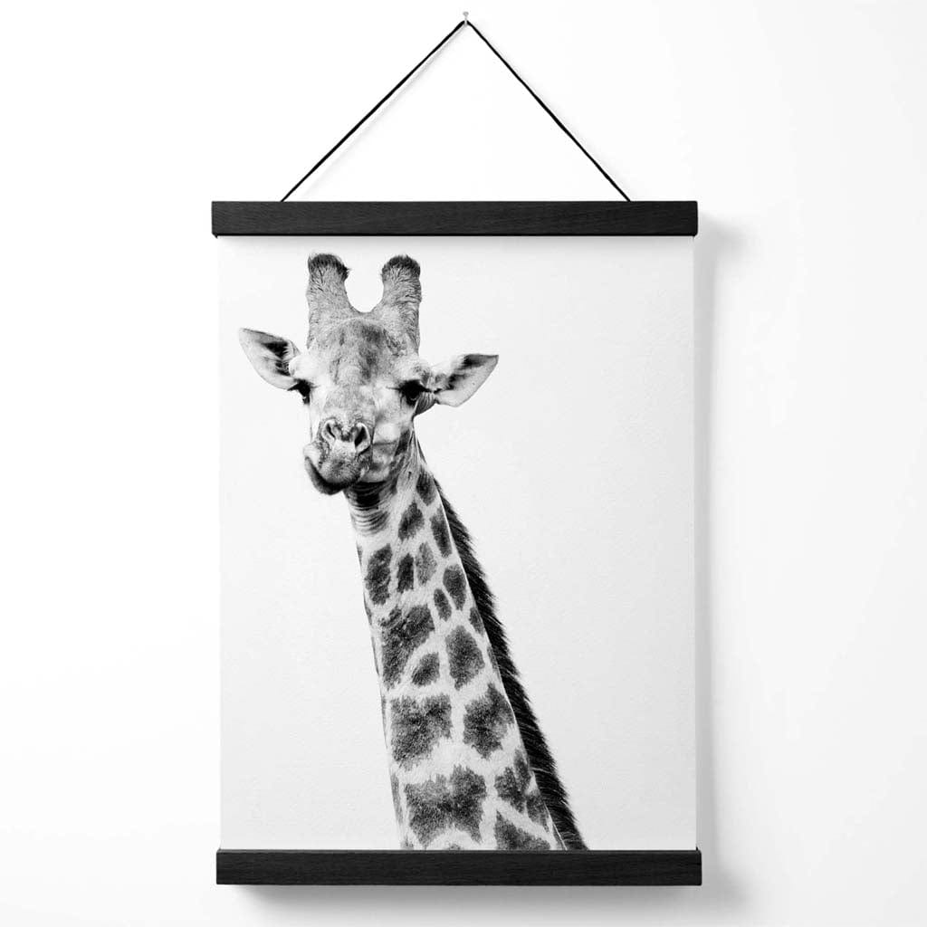 Cheeky Giraffe Animal Black-White Photo Poster with Hanger | Bowlift