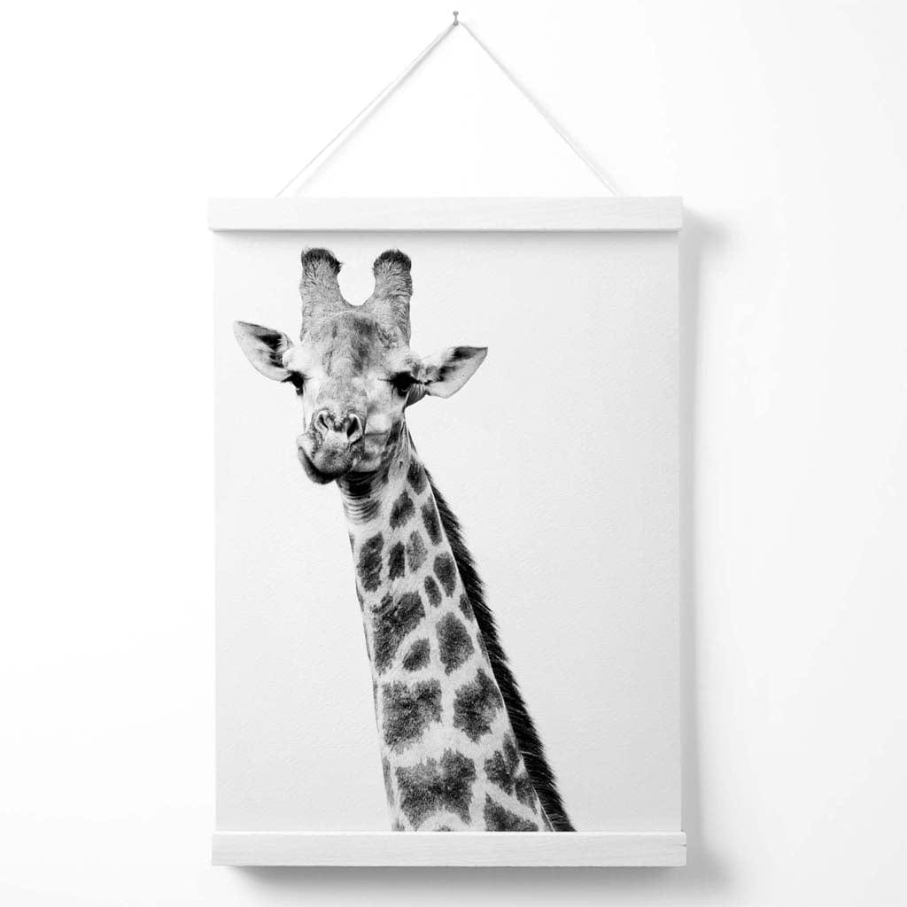 Cheeky Giraffe Animal Black-White Photo Poster with Hanger | Bowlift