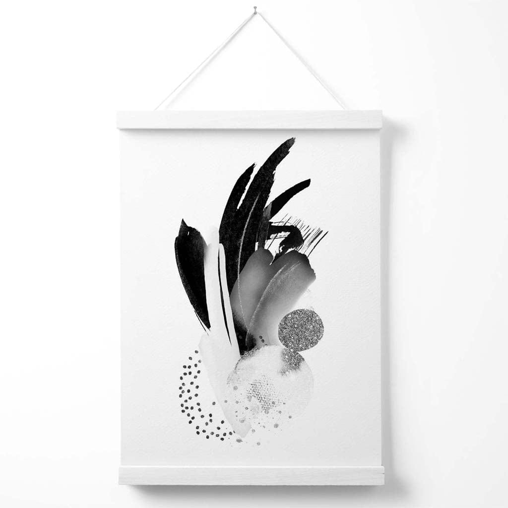 Black and white abstract watercolor shapes poster with hanger | Bowlift