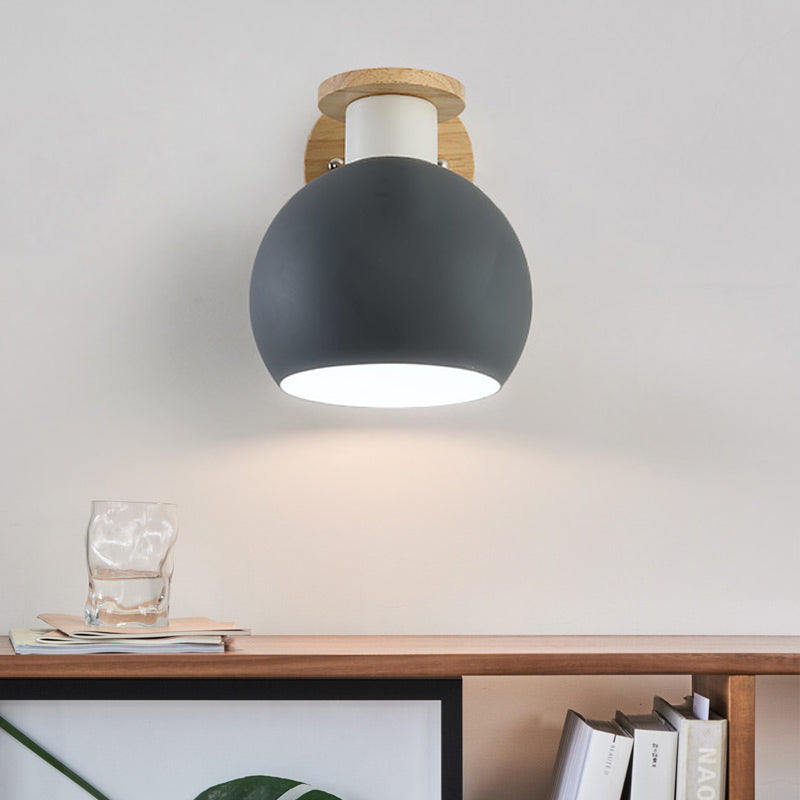 BowLift | 1 Bulb Bedroom Wall Lamp Modern Gray Wall-Mounted Lamp with Global Metal Shade