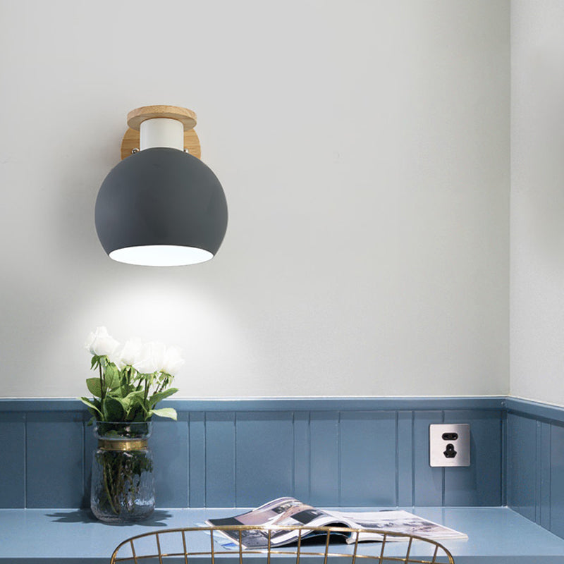 BowLift | 1 Bulb Bedroom Wall Lamp Modern Gray Wall-Mounted Lamp with Global Metal Shade