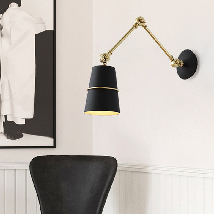 BowLift | Metallic Conical Wall Light Modernist 1 Head Wall Mounted Lamp in White/Black with Adjustable Arm