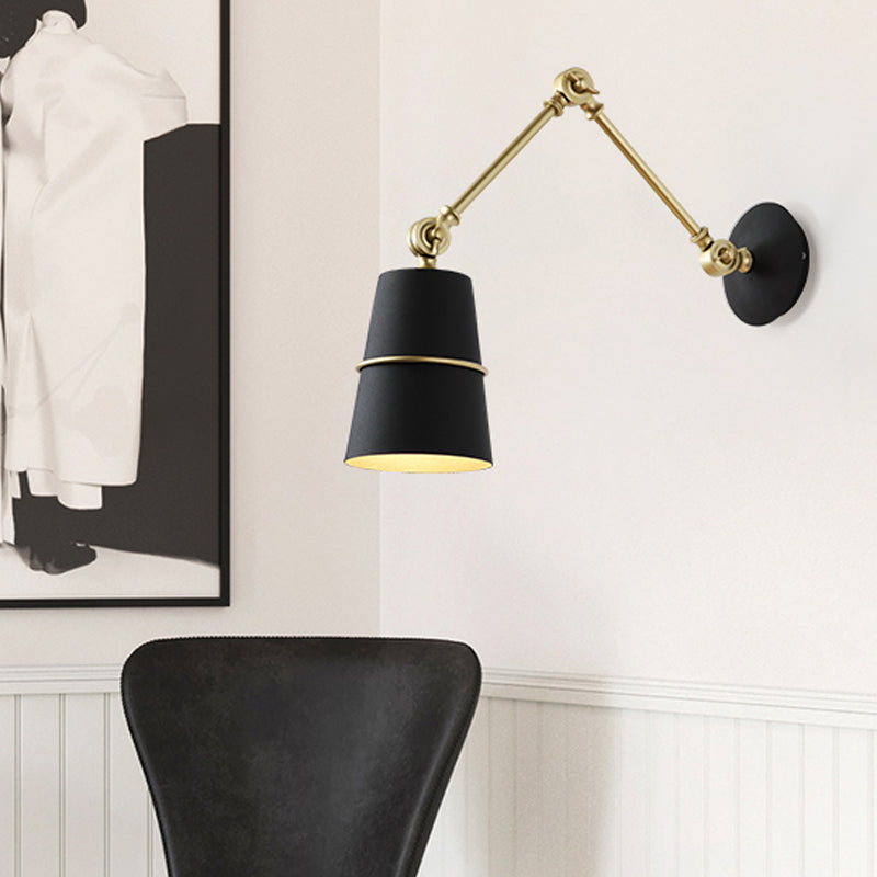 BowLift | Metallic Conical Wall Light Modernist 1 Head Wall Mounted Lamp in White/Black with Adjustable Arm