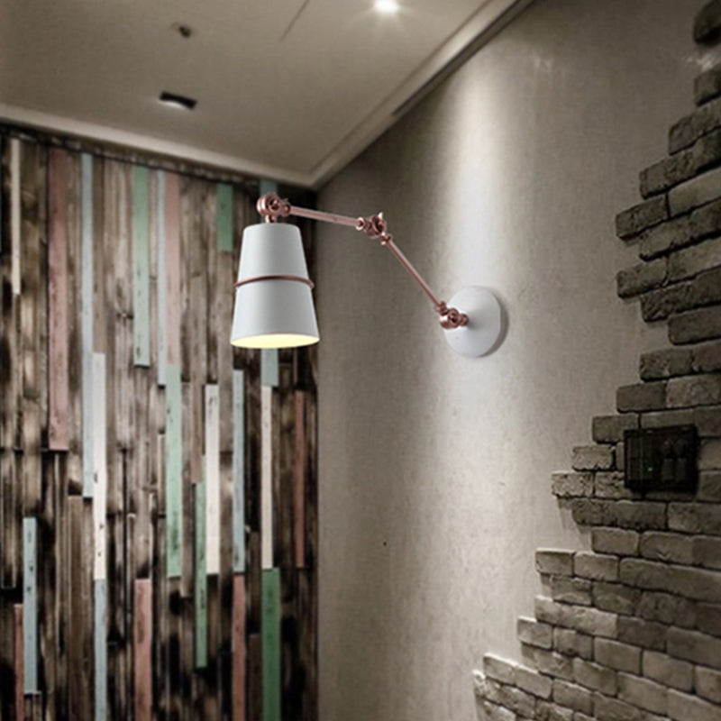 BowLift | Metallic Conical Wall Light Modernist 1 Head Wall Mounted Lamp in White/Black with Adjustable Arm