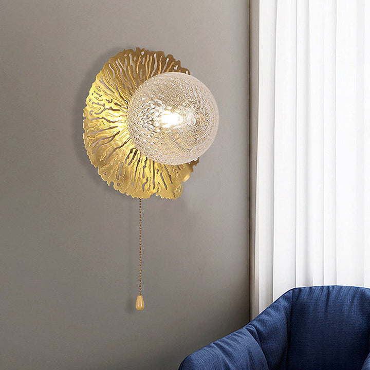 BowLift | Gold Sphere Metal Wall Lighting Modernistic 1 Bulb Dimple Glass LED Wall Mount Light Fixture