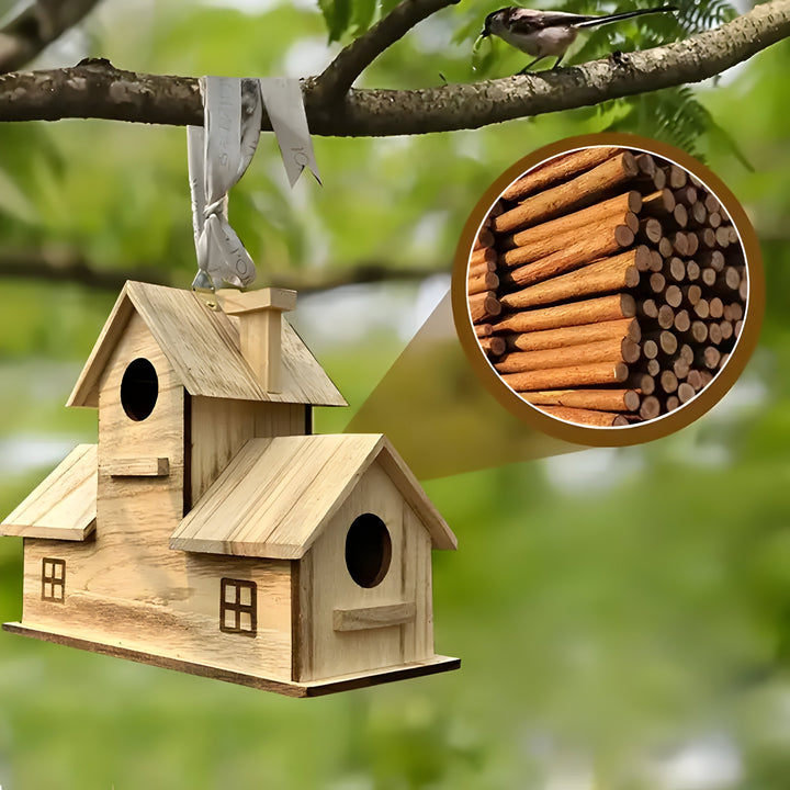 WoodlandBird House- Wooden Hanging Birdhouse with 3-Hole | Bowlift