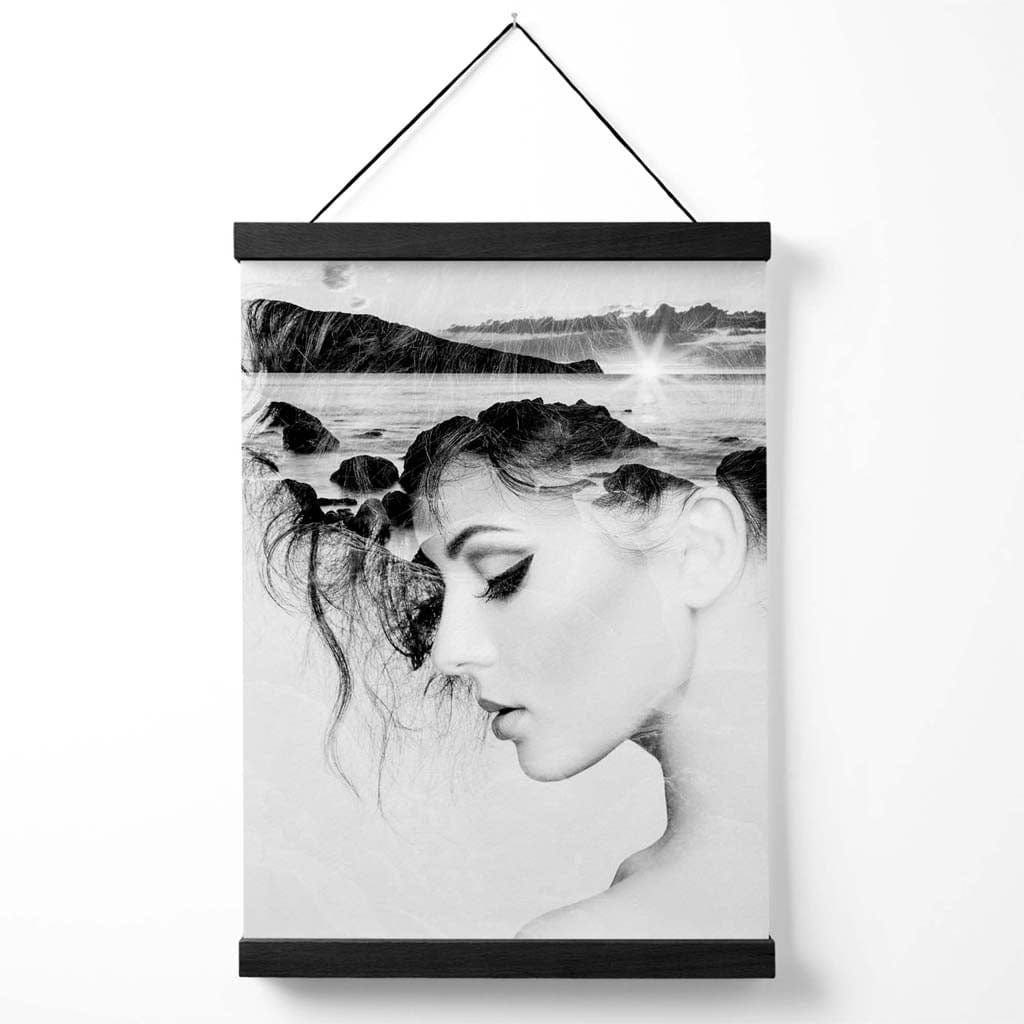 Abstract Girls and Beach Fashion Black and White Photo Poster with Hanger | Bowlift