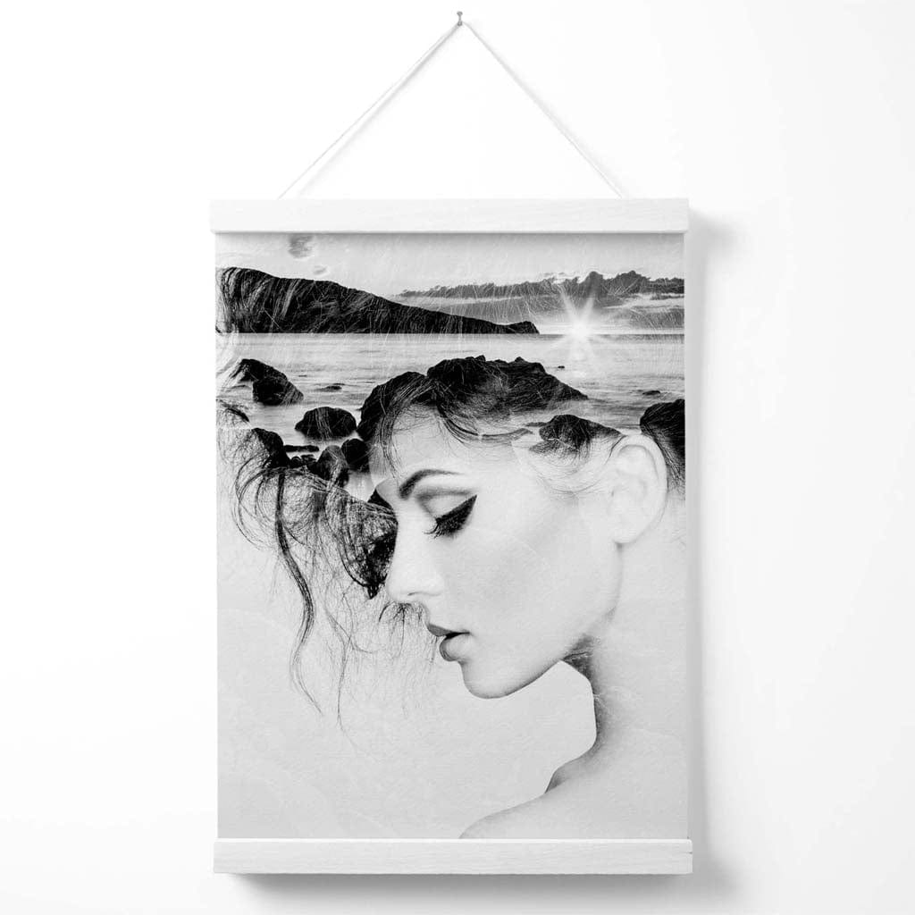 Abstract Girls and Beach Fashion Black and White Photo Poster with Hanger | Bowlift