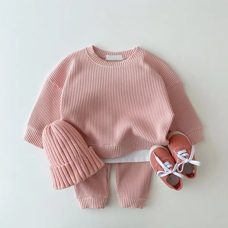 BowLift | Cozy Waffle Cotton Sweatshirt and Pants Set for Baby Boys