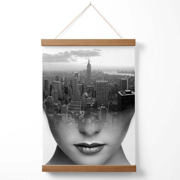 Abstract Girl and Cityscape Fashion Black-White Photo Poster with Hanger | Bowlift