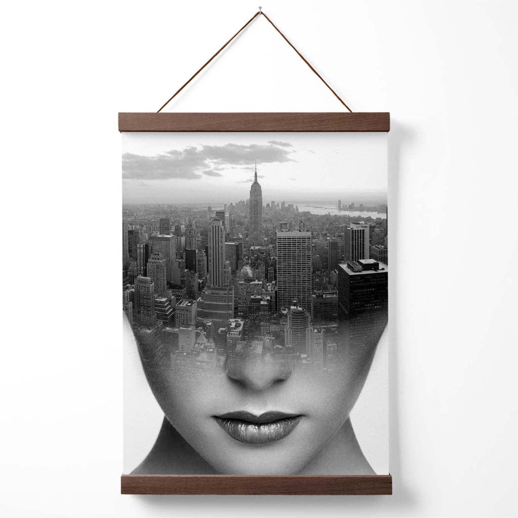 Abstract Girl and Cityscape Fashion Black-White Photo Poster with Hanger | Bowlift