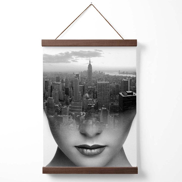 Abstract Girl and Cityscape Fashion Black-White Photo Poster with Hanger | Bowlift